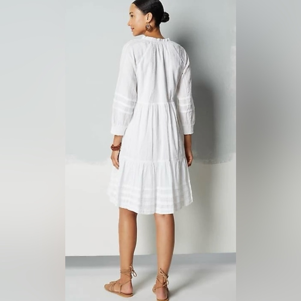 NWT J. Jill Tiered Button Front Dress Ruffle Details White Size XS - Picture 2 of 12